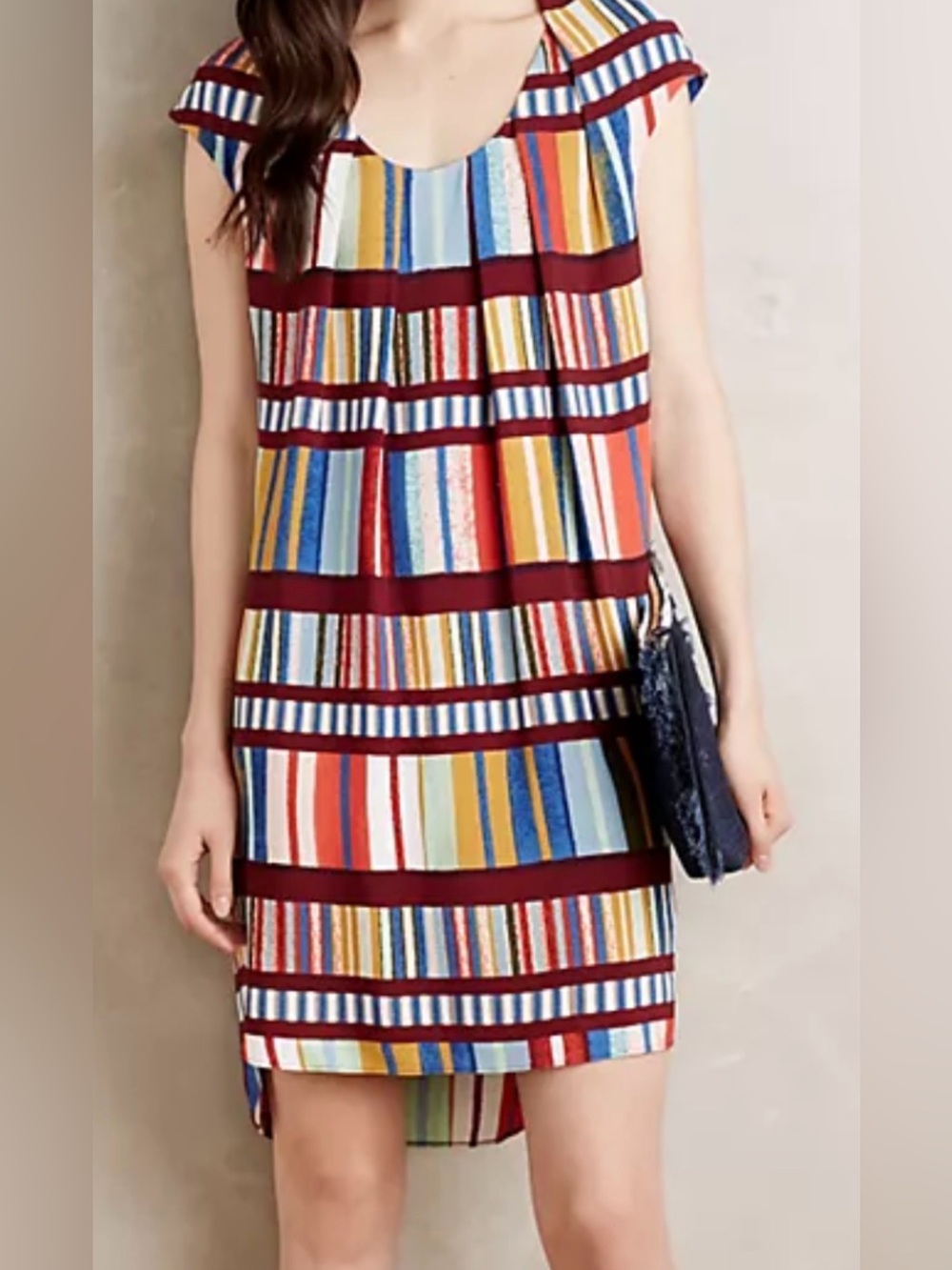 Anthropologie Maeve Au Revoir Print Multi Striped Shift Dress Womens Size 2